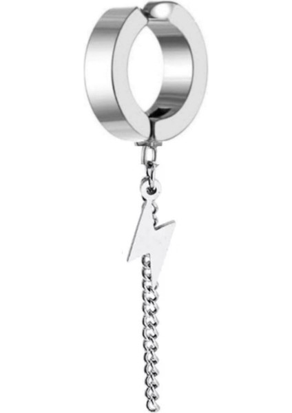 Deliksiz Sıkıştırma Şimşek Sallantılı Çelik Küpe