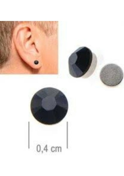 Unisex Siyah Deliksiz Mıknatıslı Tek Taş Küpe