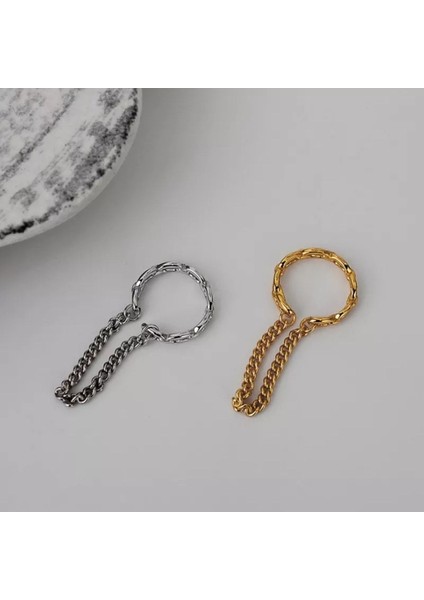 Altın Renk Zincirli Deliksiz Ear Cuff Manşet Kıkırdak Küpe