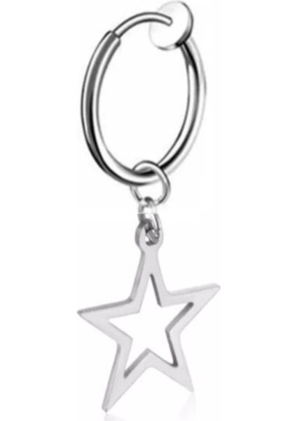 Deliksiz Sıkıştırma Yıldız Sallantılı Çelik Fake Küpe