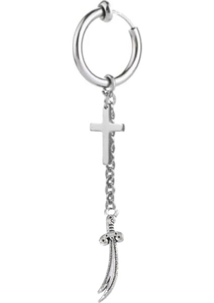 Deliksiz Sıkıştırma Haç ve Kılıç Sallantılı Halka Küpe