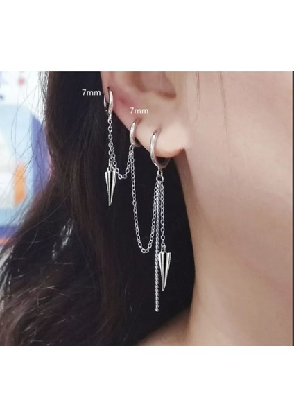 3'lü Kıkırdak Zincirli Küpe