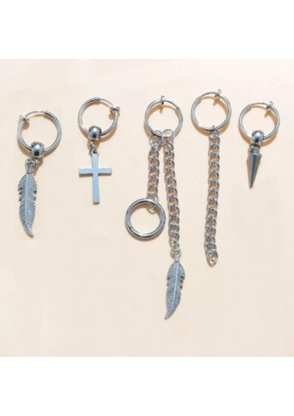 5 Adet Deliksiz Sıkıştırma Gothic Punk Küpe Seti
