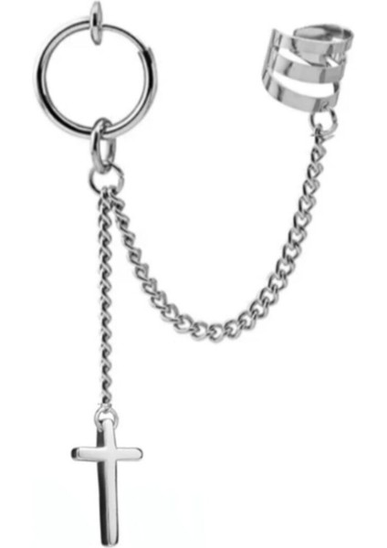 Deliksiz Sıkıştırmalı Haç Küpe