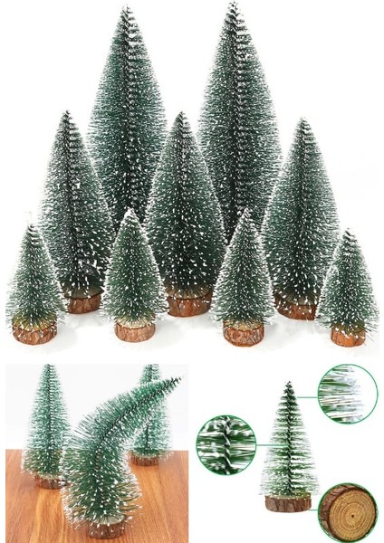 9 Adet Nevada Mini Çam Ağacı Uçlarına Kar Yağmış Karlı Yılbaşı Hediyesi 15-12-8 cm