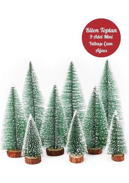 9 Adet Nevada Mini Çam Ağacı Uçlarına Kar Yağmış Karlı Yılbaşı Hediyesi 15-12-8 cm