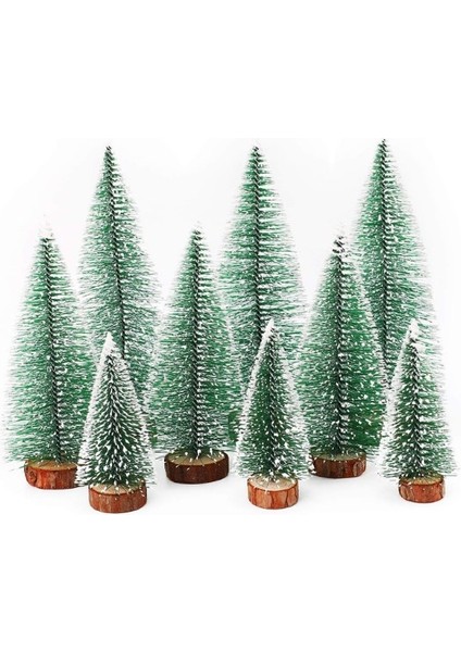 9 Adet Nevada Mini Çam Ağacı Uçlarına Kar Yağmış Karlı Yılbaşı Hediyesi 15-12-8 cm