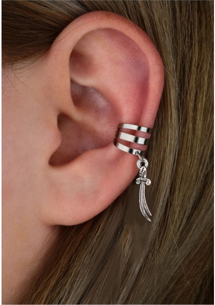 Deliksiz Sıkıştırma Zülfikar Sallantılı Ear Cuff Küpe