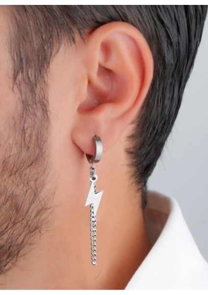 Deliksiz Sıkıştırma Şimşek Zincir Sallantılı Çelik Küpe