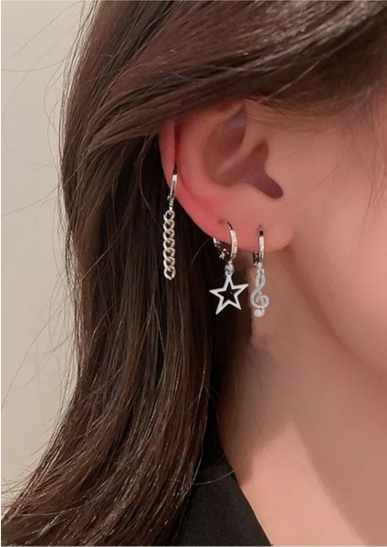 3'lü Kıkırdak Halka Set Küpe