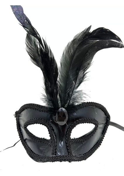 Siyah Renk Rugan Kaplama Kırmızı Tüylü Parti Maskesi 18 x 20 cm fiyatları