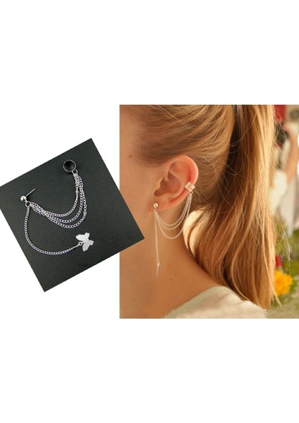 Kelebek Sallantılı Üstten Deliksiz Kıkırdak Küpe, Kadın Küpe