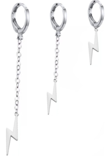 3'lü Set Halka Kıkırdak Şimşek Küpe Seti