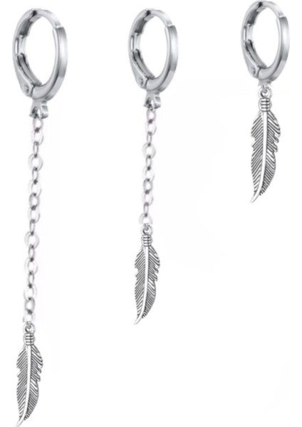 3'lü Set Halka Kıkırdak Tüy Küpe Seti