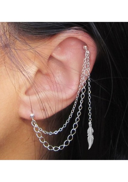 Tüy Sallantılı İkili Çelik Kıkırdak Küpe