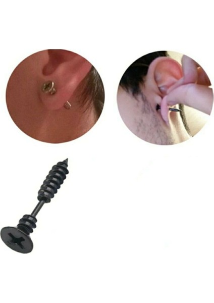 Paslanmaz Çelik Vida Şeklinde Erkek Küpe Siyah Çift fiyatları