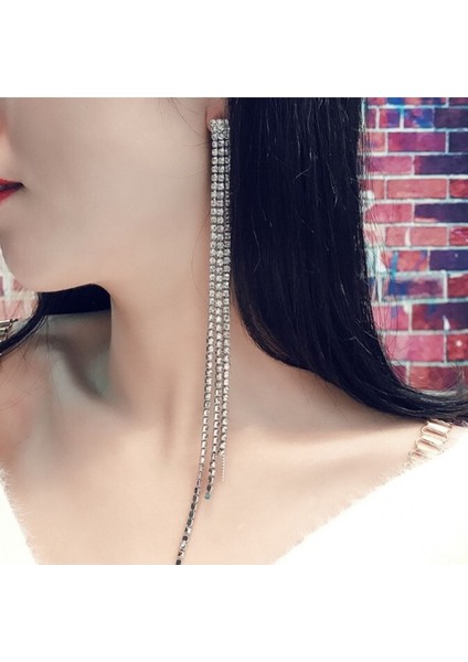 Kristal Uzun Abiye Küpe 20 cm 3 Sıra fiyatları