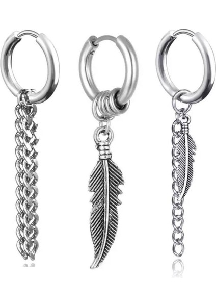 3 Adet Cerrahi Çelik Sallantılı Gümüş Halka Küpe