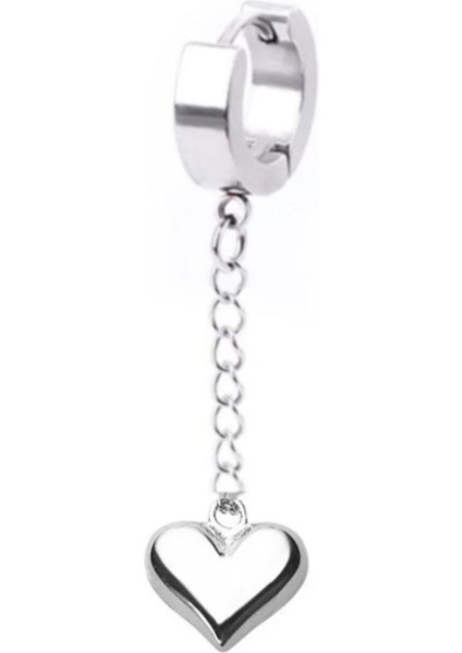 Cerrahi Çelik Kalp Sallantılı Zincirli Halka Küpe