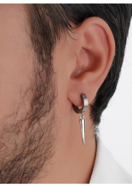 Deliksiz Sıkıştırma Mızrak Uçlu Çelik Kalın Halka Küpe