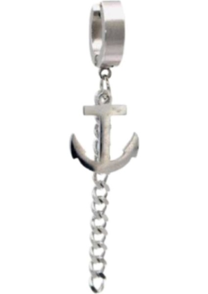 Deliksiz Sıkıştırmalı Zincir Detaylı Çapa Figürlü Çelik Küpe