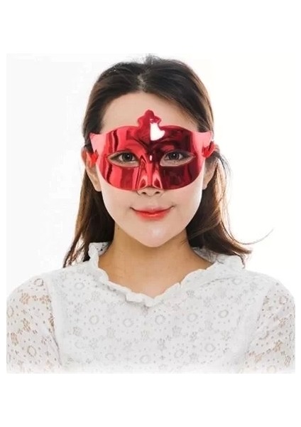 Kırmızı Renk Kostüm Partisi Ekstra Parlak Balo Maskesi 15 x 10 cm