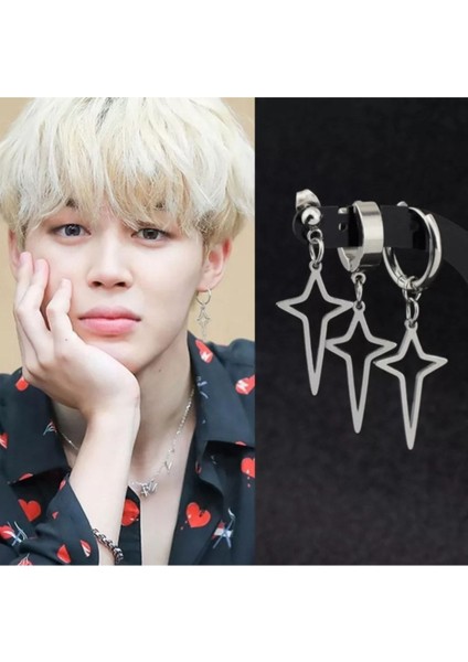 3'lü Set Punk Kuzey Yıldızı Sallantılı Çelik Küpe Seti