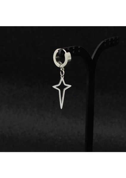 3'lü Set Punk Kuzey Yıldızı Sallantılı Çelik Küpe Seti modelleri