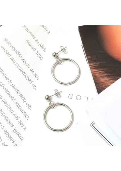 Halka Sallantılı Çelik Top Küpe 2 Adet