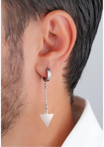 Deliksiz Sıkıştırma Üçgen Sallantılı Çelik Küpe