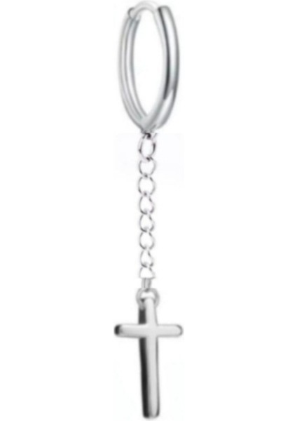 Haç Figürlü Zincirli Tekil Halka Küpe