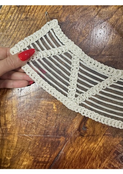 Nakış Işleme Krem Rengi Yaka Dikiş Giyim Aksesuarı 26X8 cm modelleri