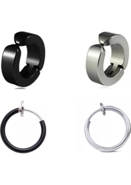 Unisex Siyah ve Gümüş 4 Adet Set Halka Çelik Küpe fiyatları