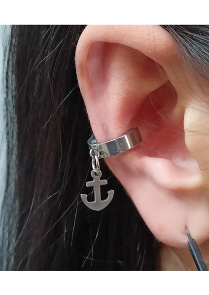 Deliksiz Sıkıştırma Sallantılı Ear Cuff Çelik Küpe