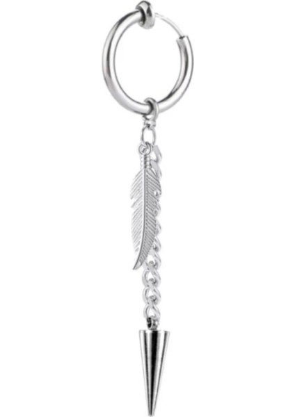 Deliksiz Kartal Tüyü ve Mızrak Uçlu Çelik Küpe