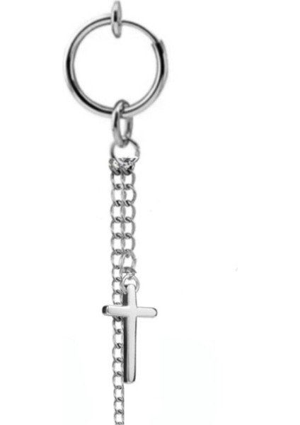 Deliksiz Sıkıştırmalı Haç Sallantılı Çelik Küpe modelleri