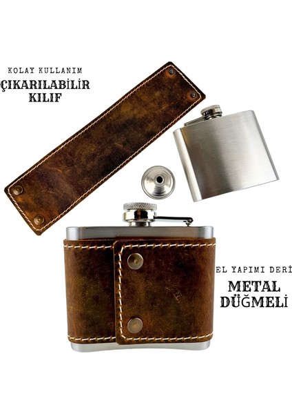 5 Oz 150 cc Fındık Kahverengi Crazy Deri Kılıflı El Yapımı Çelik Viski Cep Matarası fırsatları
