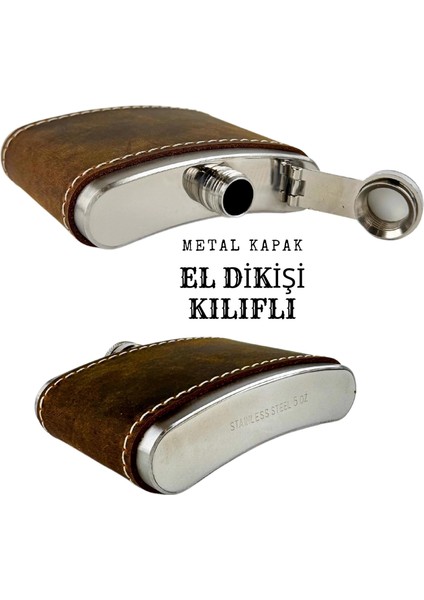 5 Oz 150 cc Fındık Kahverengi Crazy Deri Kılıflı El Yapımı Çelik Viski Cep Matarası indirimleri