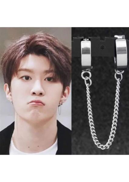 Harajuku Style Punk Zincirli 2'li Cerrahi Çelik Küpe