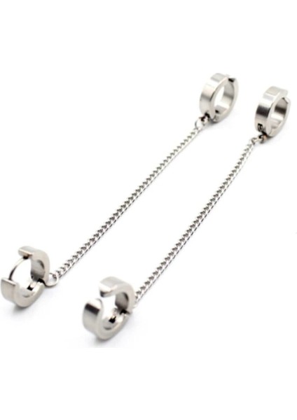 Harajuku Style Punk Zincirli 2'li Cerrahi Çelik Küpe modelleri