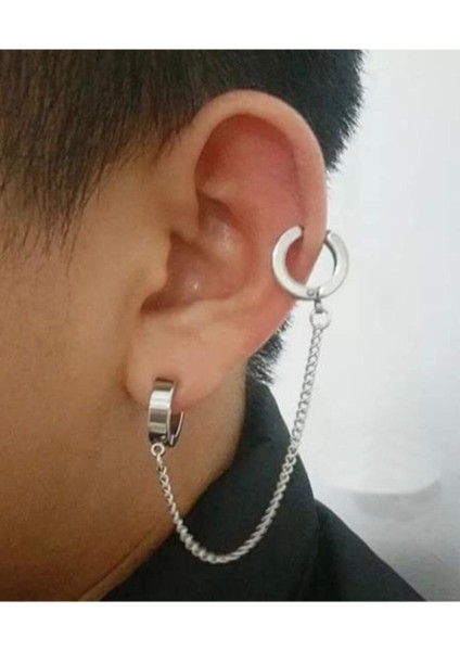 Harajuku Style Punk Zincirli 2'li Cerrahi Çelik Küpe indirimleri