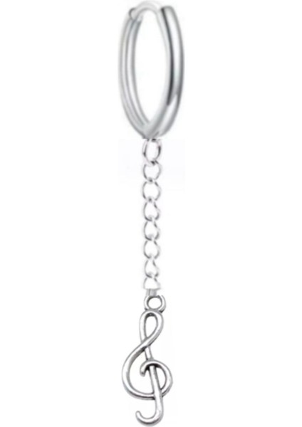 Sol Anahtarı Figürlü Zincirli Tekil Halka Küpe