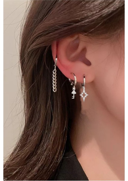 3'lü Kıkırdak Halka Set Küpe