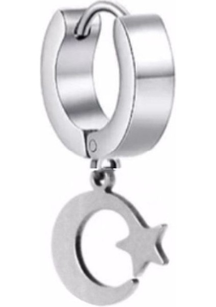 Ay Yıldız Sallantılı Çelik Küpe