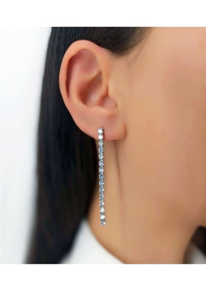 Şerit Tek Sıra Abiye Taşlı Küpe