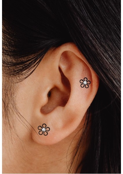 2 Adet Taşlı Papatya Helix Kıkırdak Küpe