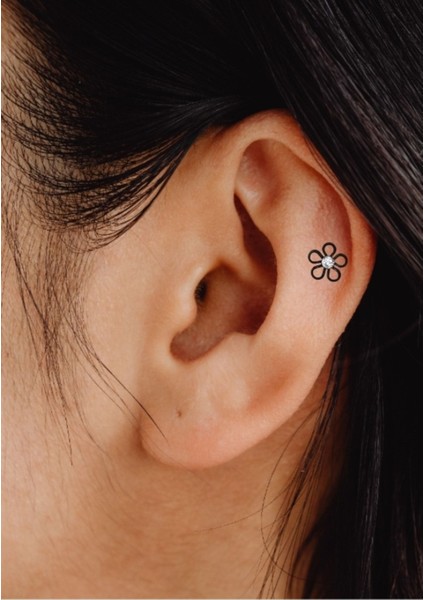 2 Adet Taşlı Papatya Helix Kıkırdak Küpe modelleri