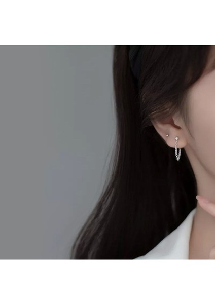 Çift Taraflı Kore Style Zincirli Top Küpe 2 Adet modelleri