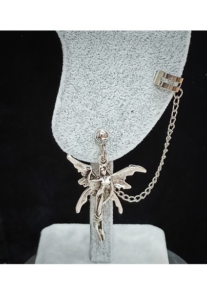 Üstten Deliksiz Zincirli Antik Gümüş Küpe