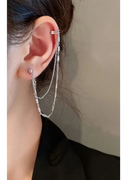 Üstten Deliksiz Zincir Kıkırdak Küpe, Kadın Küpe